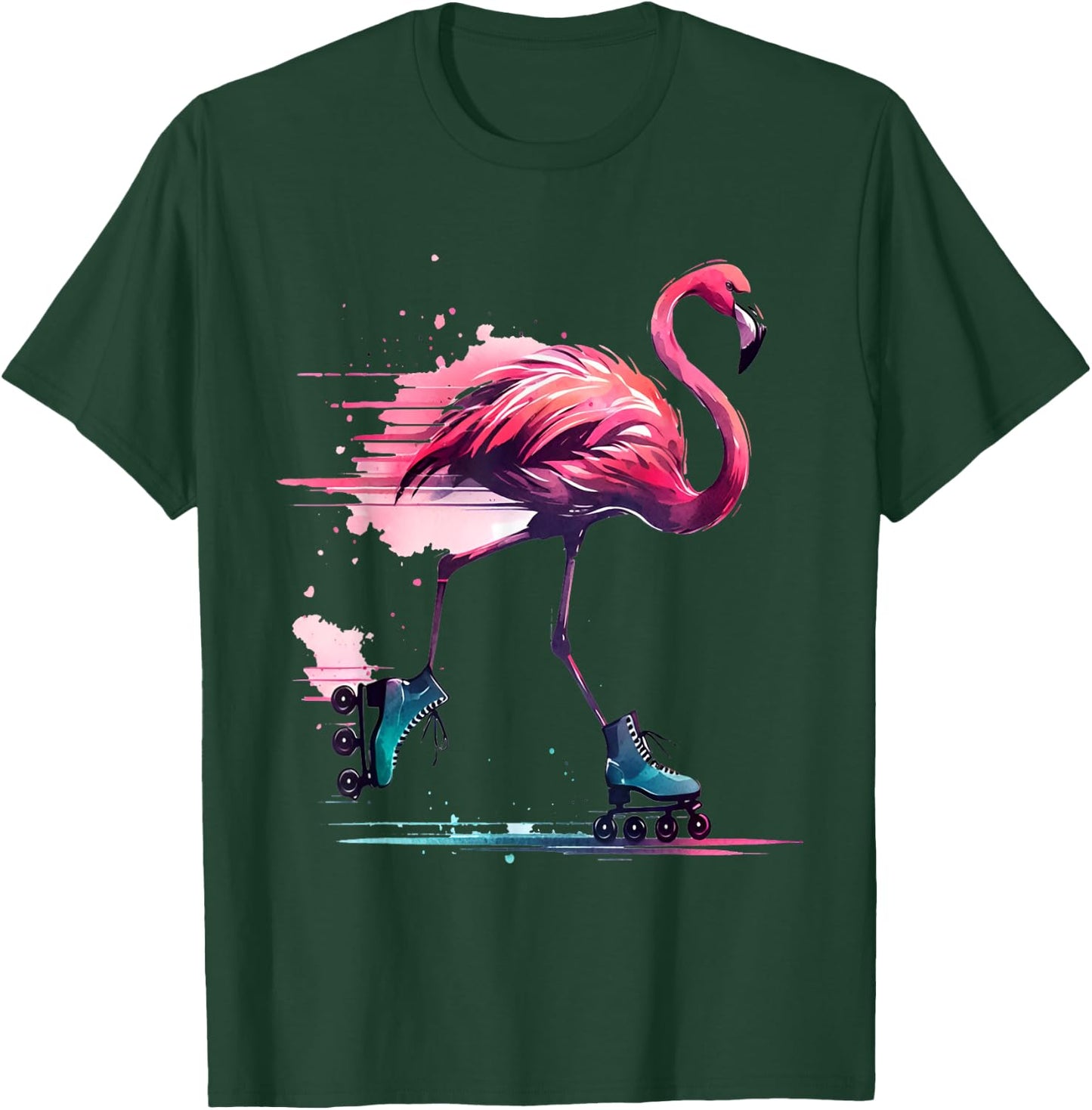 Funny Flamingo Roller Skating Cool Design Flamingo T-Shirt - T-Shirt | Forest