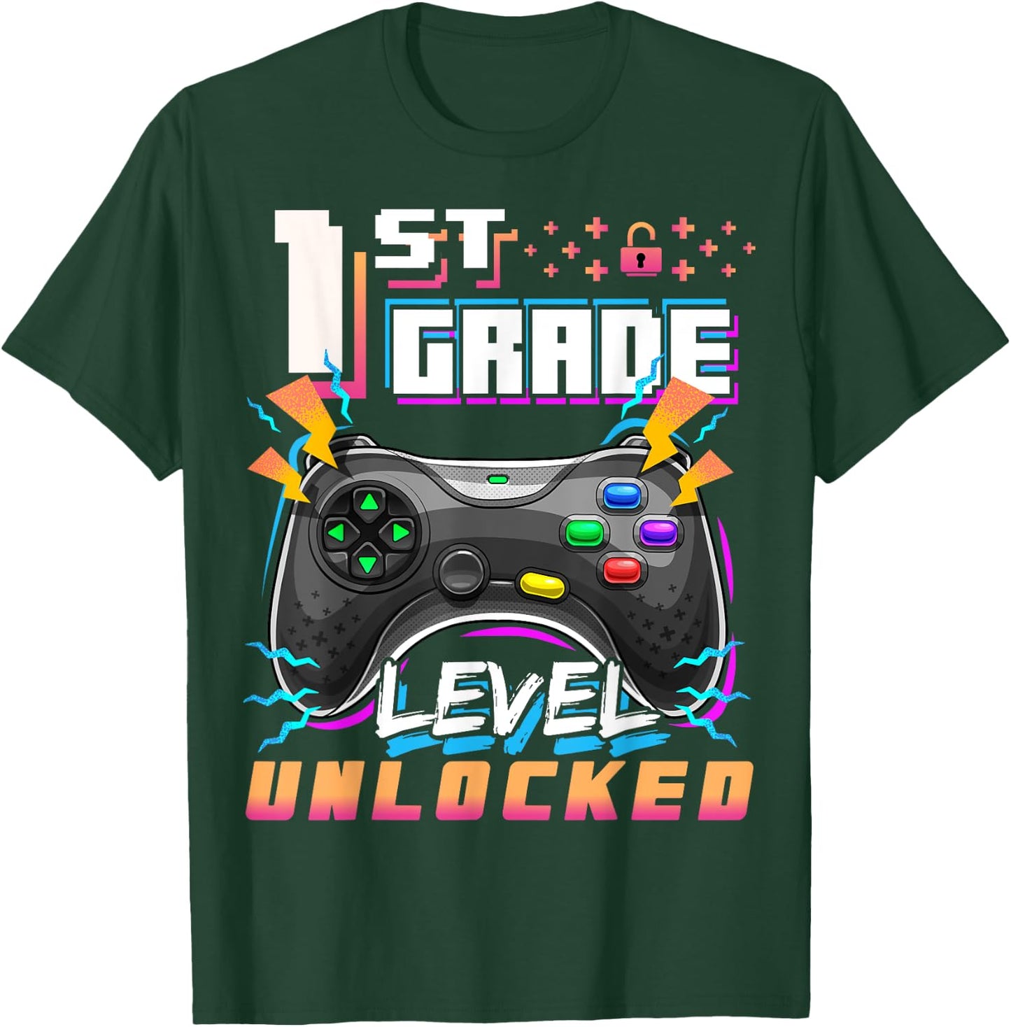 Back to School 1st Grade Boys Gamer First Day School Level T-Shirt - T-Shirt | Forest