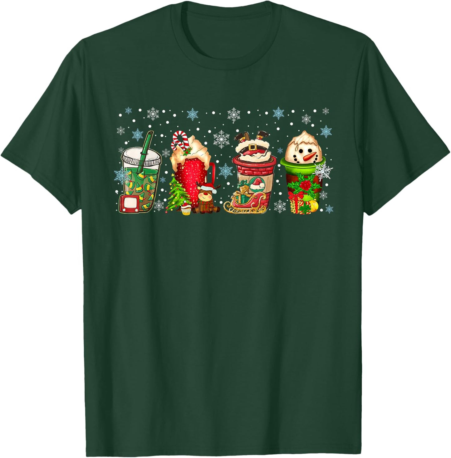 2025 Christmas Coffee Funny Christmas Santa Snowmen T-Shirt - T-Shirt | Forest