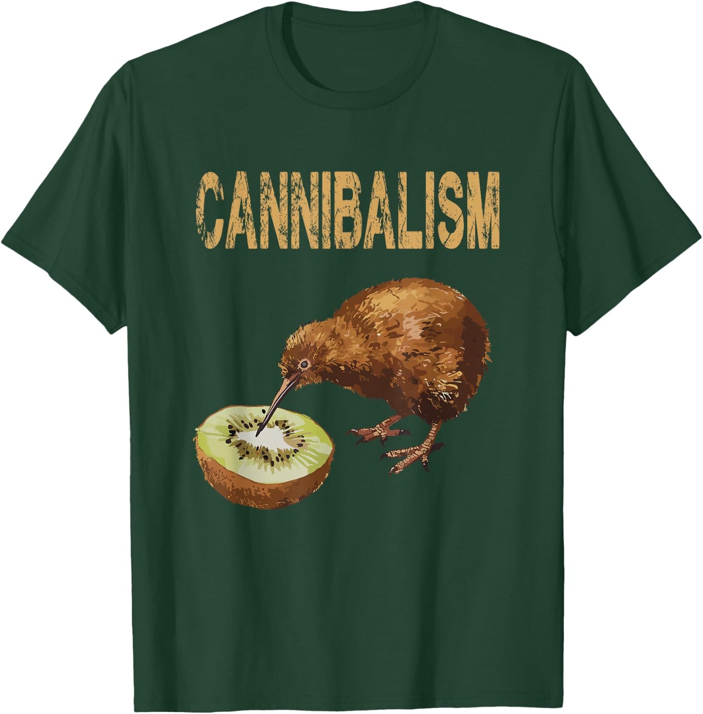 Cannibalism Kiwi Bird Enjoys a Kiwifruit Fun T-Shirt - T-Shirt | Forest