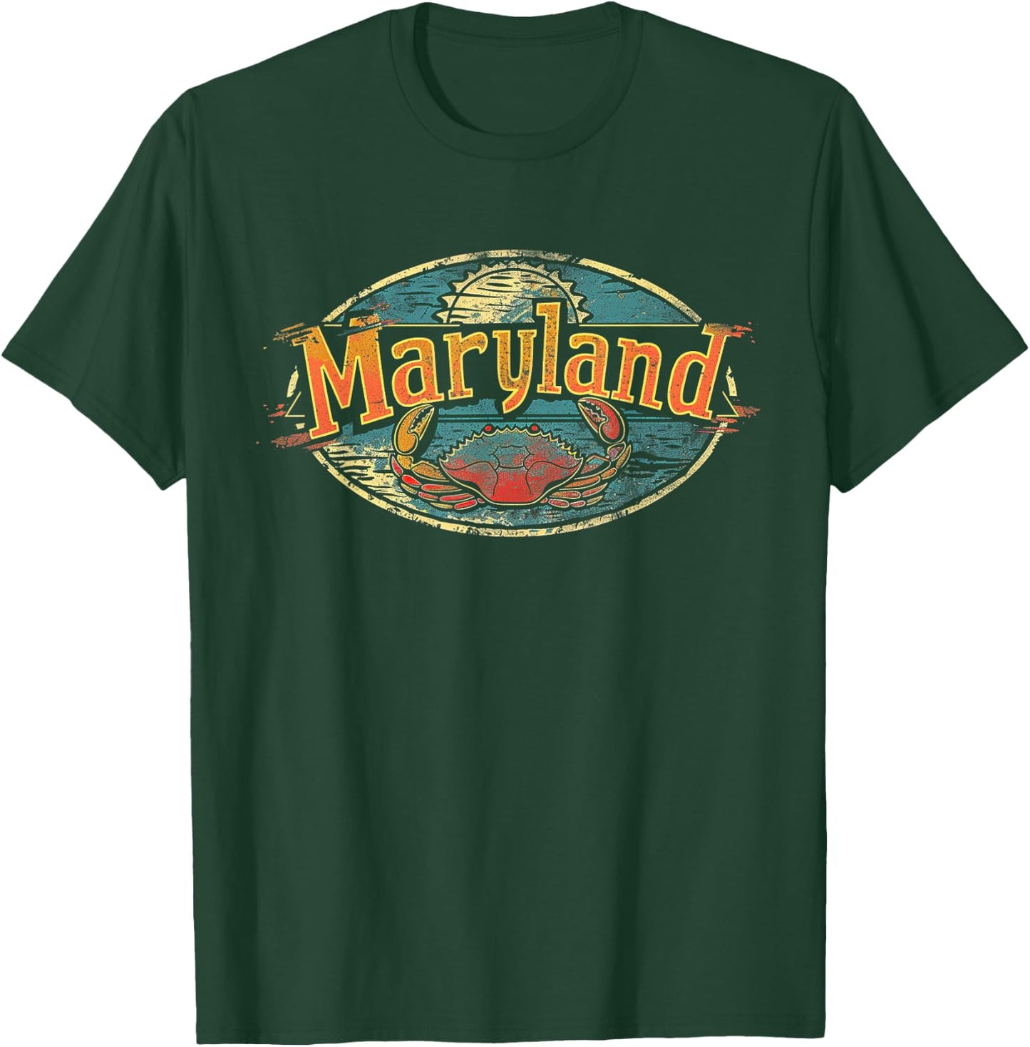 Maryland - Cool Funny Graphic Vintage Men Women Retro Crab T-Shirt - T-Shirt | Forest