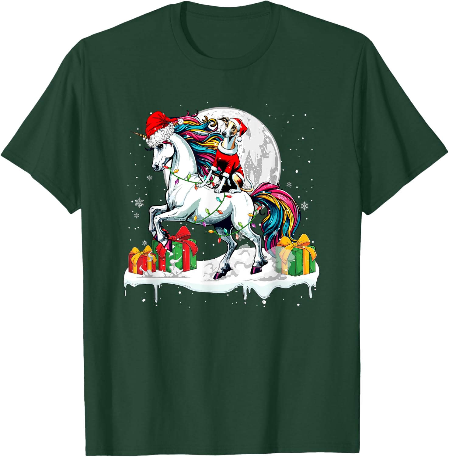 Santa Whippet Riding Unicorn Christmas Owner Kids Family T-Shirt - T-Shirt | Forest
