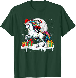 Santa Whippet Riding Unicorn Christmas Owner Kids Family T-Shirt - T-Shirt | Forest