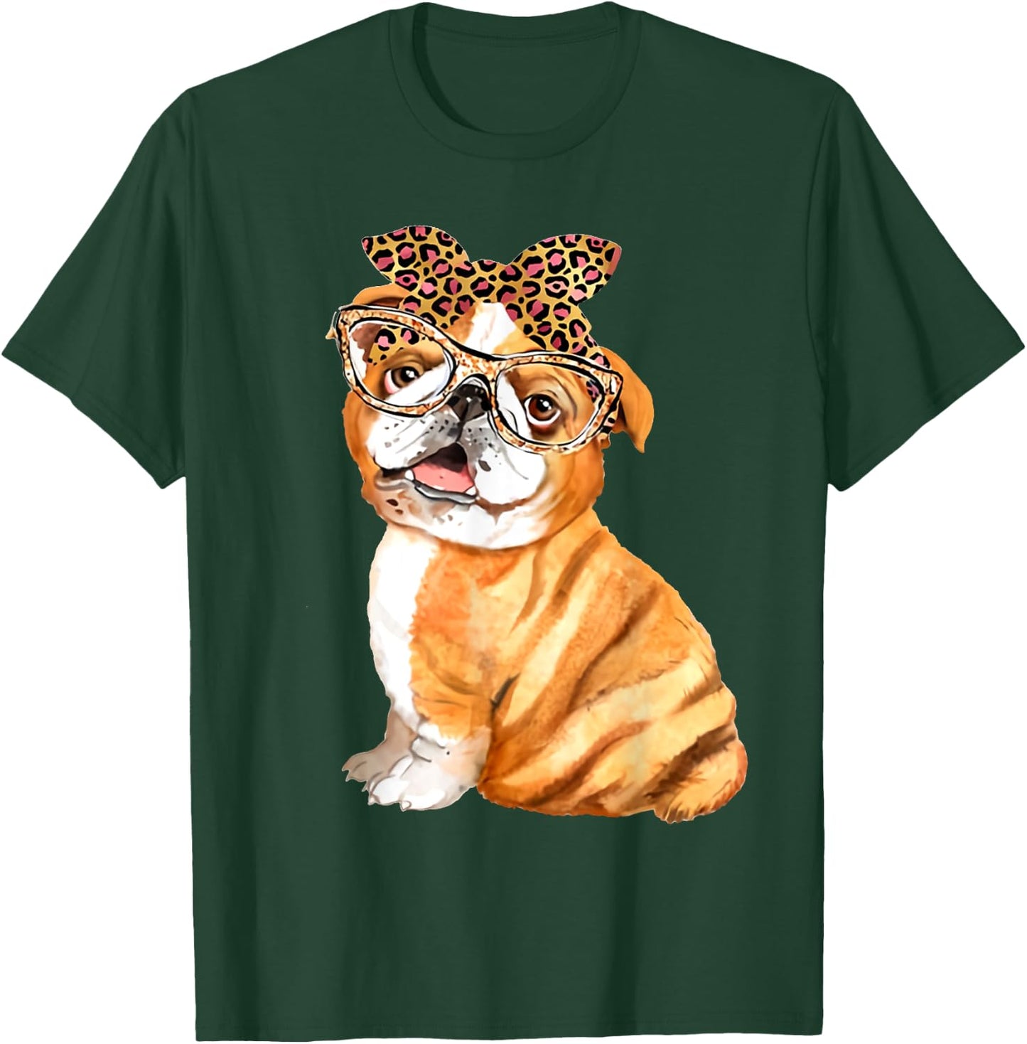 English Bulldog, Dog Dad Mom Gifts, Nerdy Glasses Bulldog Men Women Girls Kids T-Shirt - T-Shirt | Forest