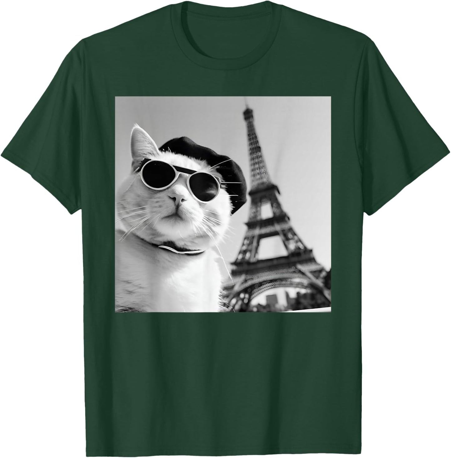 Funny Cat Wearing Sunglasses At The Eiffel Tower in France T-Shirt - T-Shirt | Forest