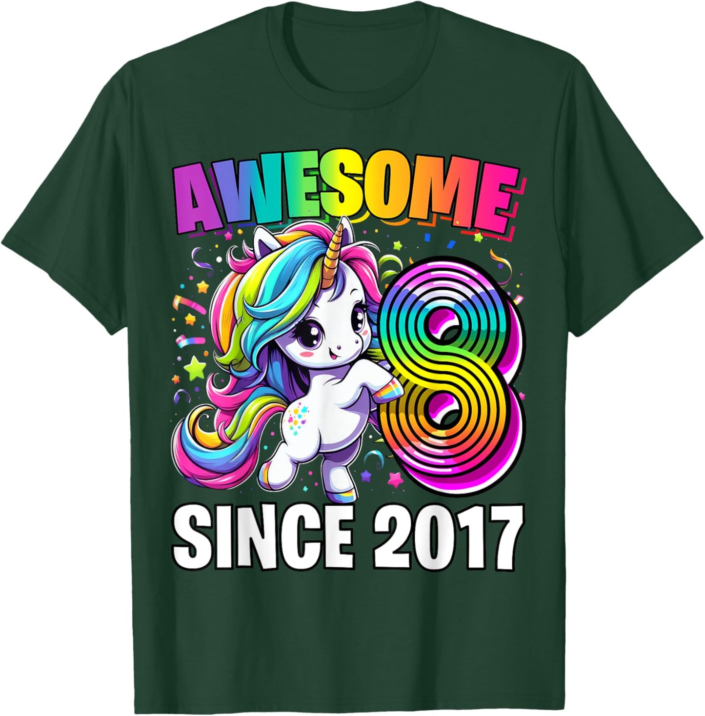 Unicorn 8th Birthday 8 Year Old Unicorn Party Girls Outfit T-Shirt - T-Shirt | Forest