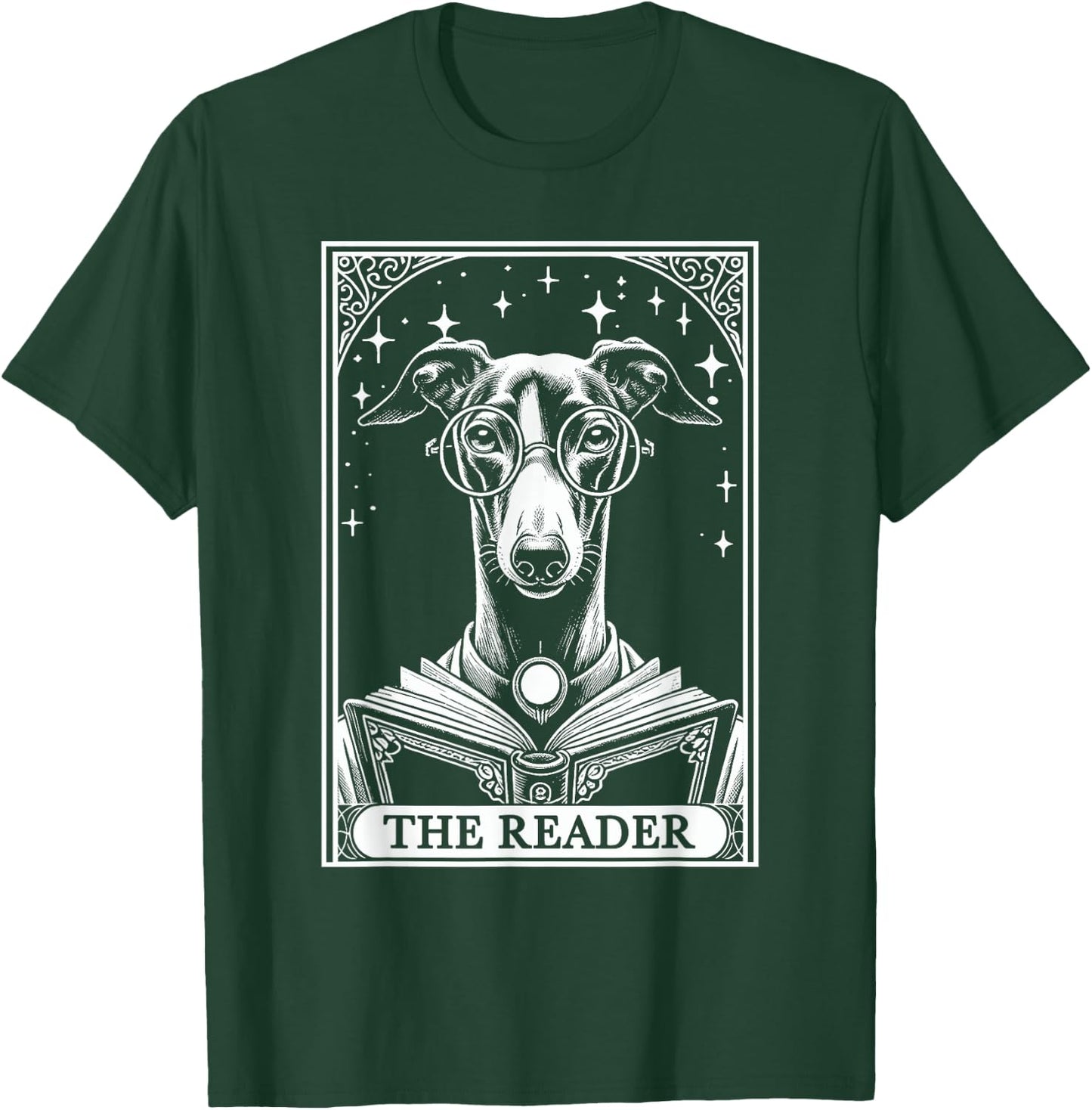 Tarot Card Vintage Greyhound Iggy Dog Book Lover The Reader Men Women Kids T-Shirt - T-Shirt | Forest