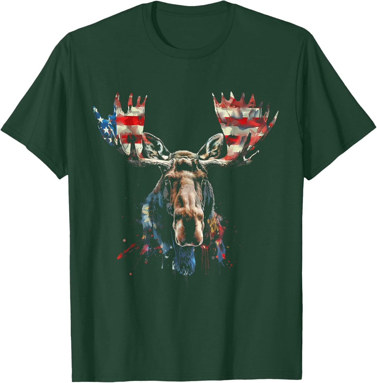 Moose American Flag USA Nature Patriotic Moose Lover Kids Men T-Shirt - T-Shirt | Forest