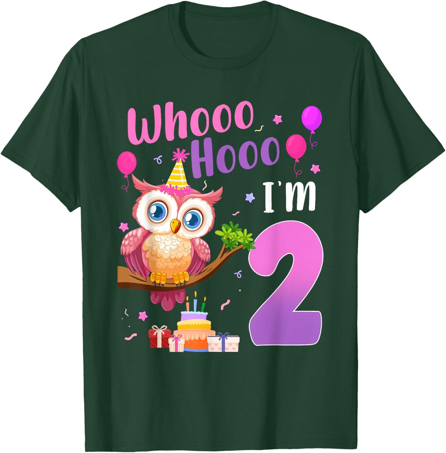 Whooo Hooo I’m 2 Year Old Cute Owl 2nd Birthday Girl T-Shirt - T-Shirt | Forest