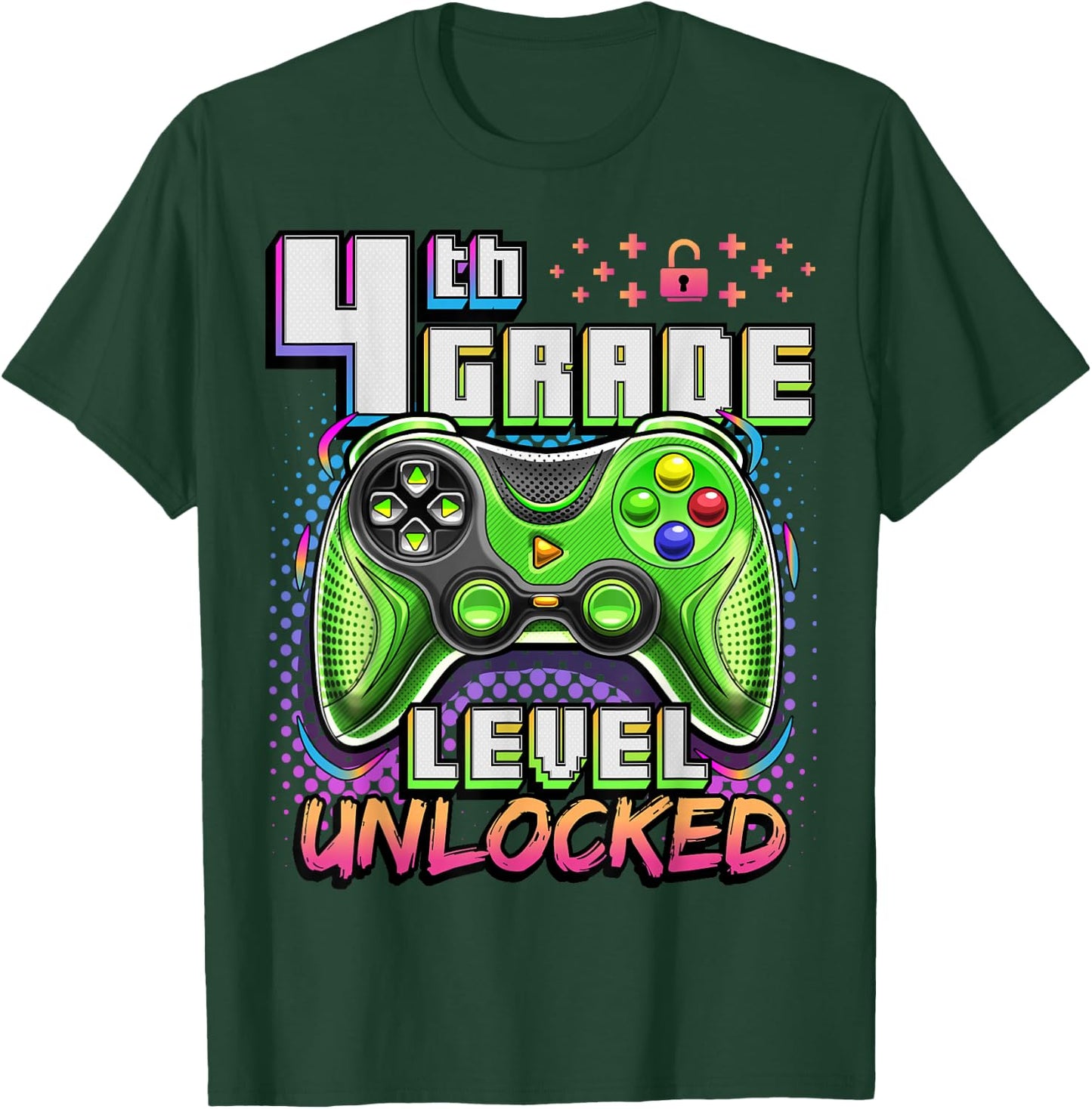 Back to School 4th Grade Boys Gamer First Day School Level T-Shirt - T-Shirt | Forest