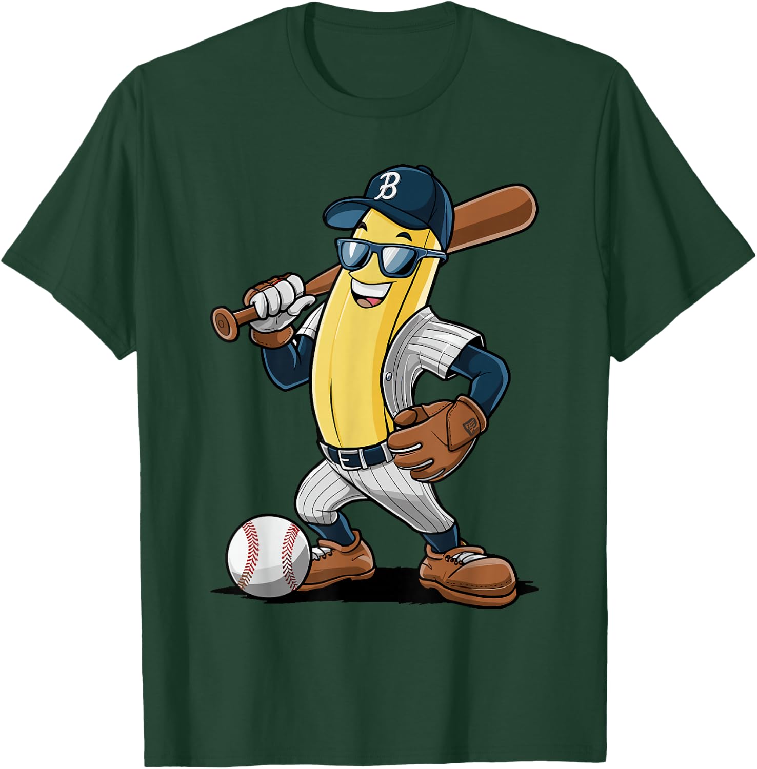 Banana Softball Sport Fruit Cute Banana Baseball Player T-Shirt - T-Shirt | Forest