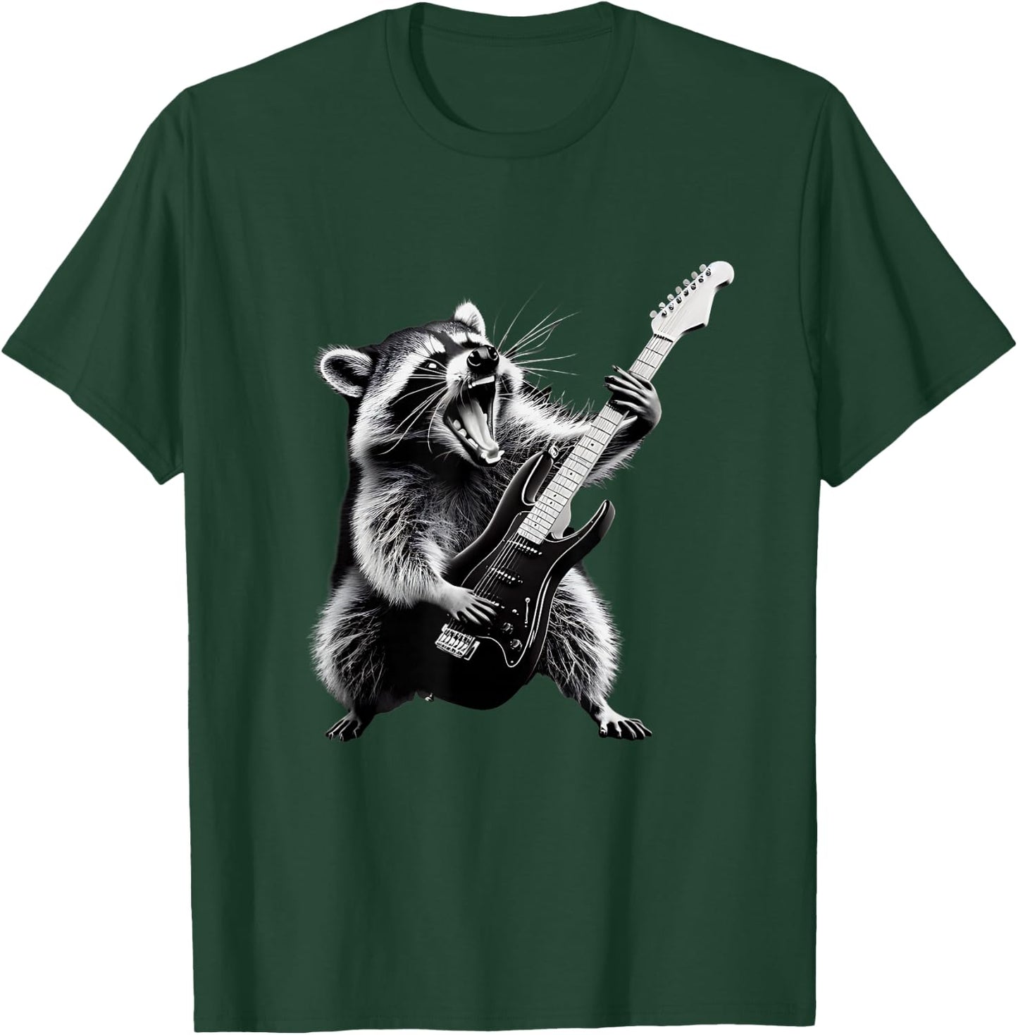 Rock Raccoon Playing Guitar Men Women Kids Funny Raccoon T-Shirt - T-Shirt | Forest