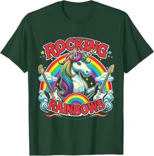 Rock Star Rock And Roll Rocking Rainbows Unicorn Guitar T-Shirt - T-Shirt | Forest