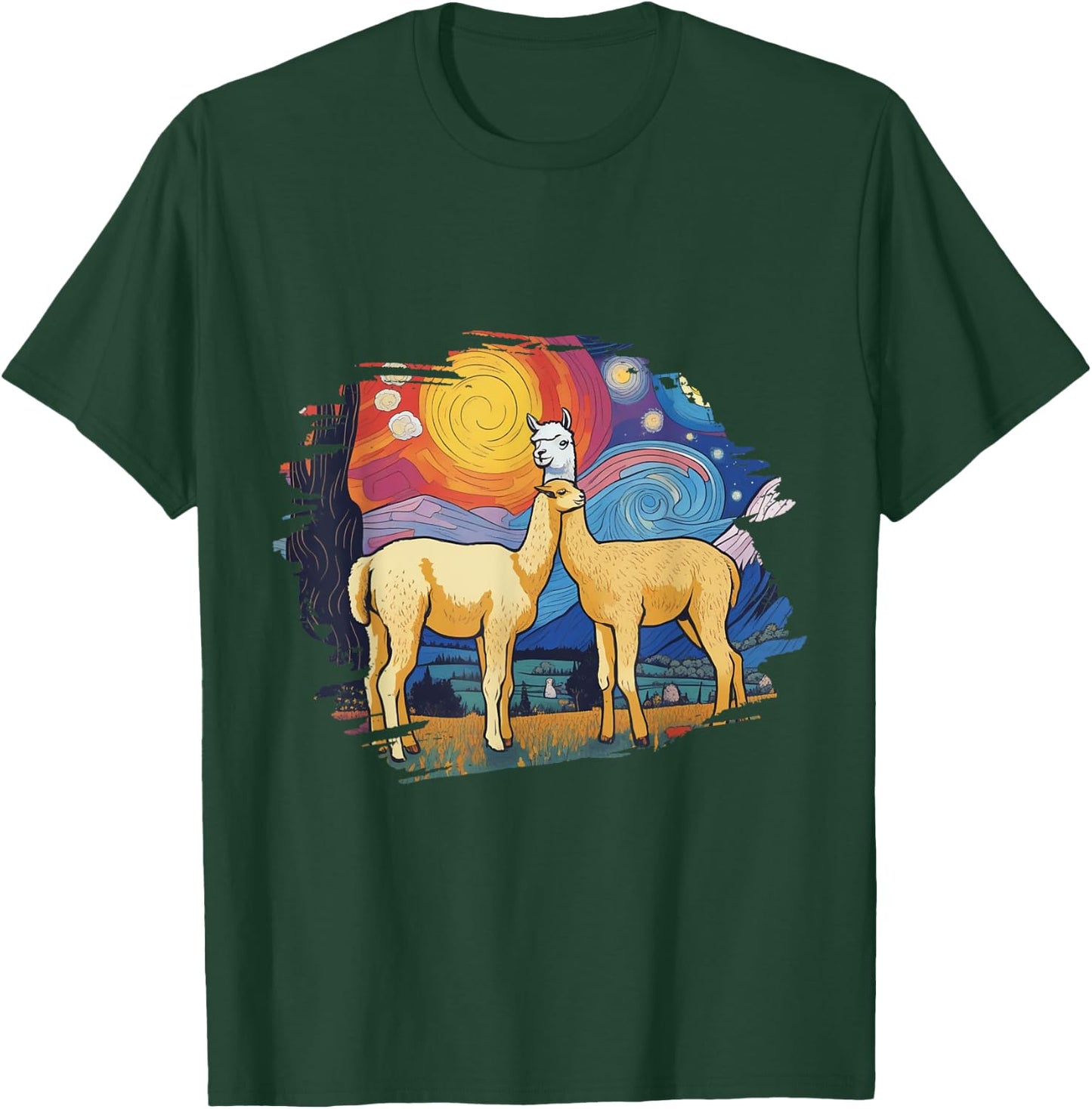 Llama Starry Night Artwork Cotopaxi National Park Souvenir T-Shirt - T-Shirt | Forest