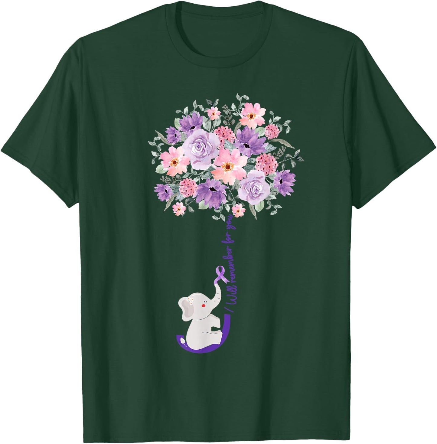 Elephant I Will Remember For You purple Sunflower Alzheimer T-Shirt - T-Shirt | Forest