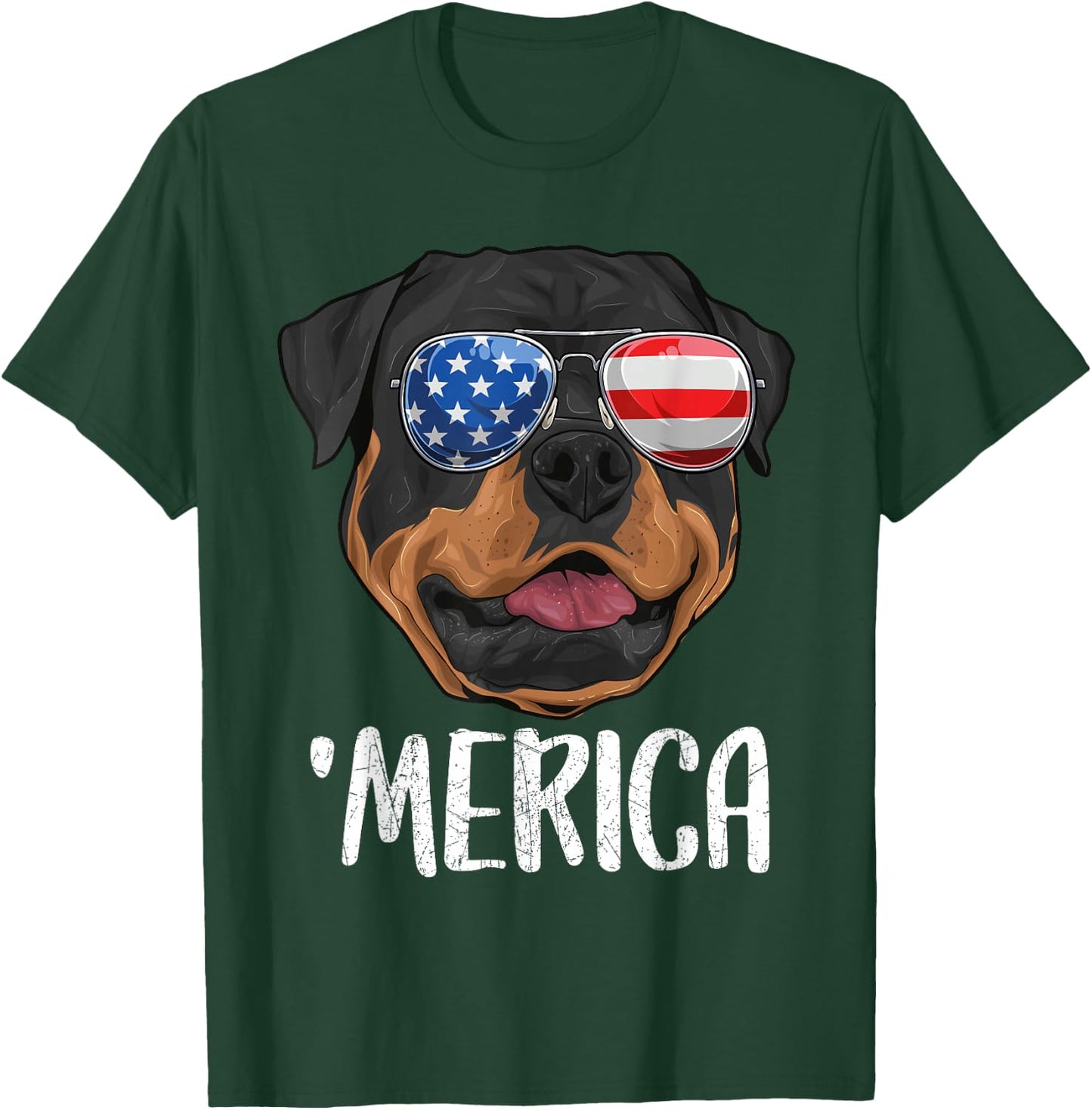 Merica Rottweiler Dog 4th of July American Flag T-Shirt - T-Shirt | Forest