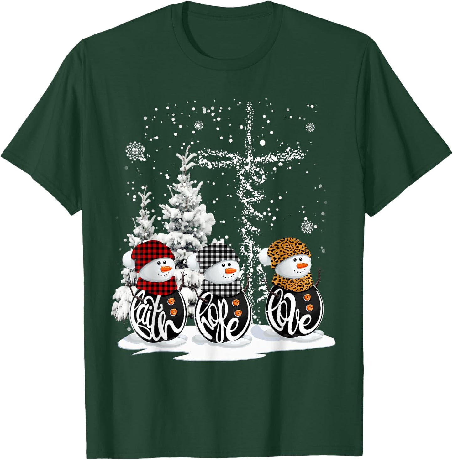 Funny Christmas 2025 Faith Hope Love Snowman Christian Cross T-Shirt - T-Shirt | Forest