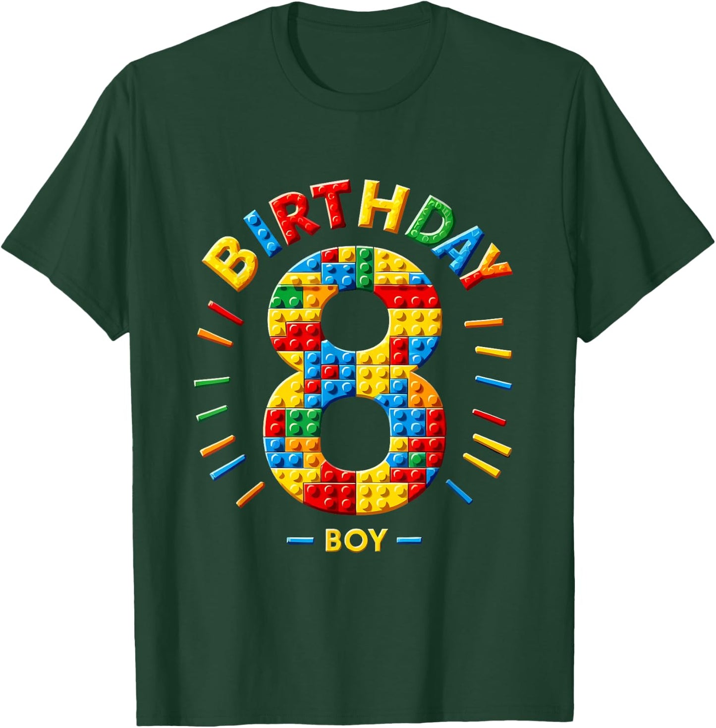 Master Builder 8th Birthday Boy 8 Eight Year Building Bricks T-Shirt - T-Shirt | Forest