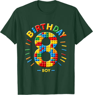 Master Builder 8th Birthday Boy 8 Eight Year Building Bricks T-Shirt - T-Shirt | Forest
