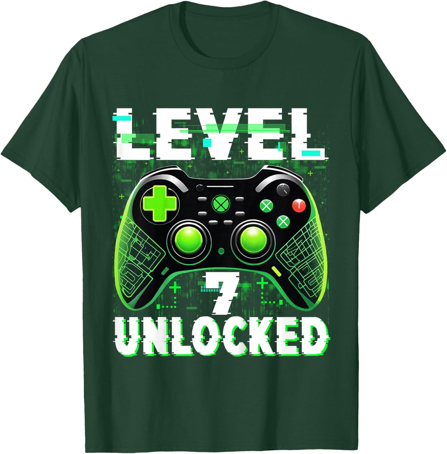 Kids Level 7 Unlocked Shirt Funny Video Gamer Geek 6th Birthday T-Shirt - T-Shirt | Forest