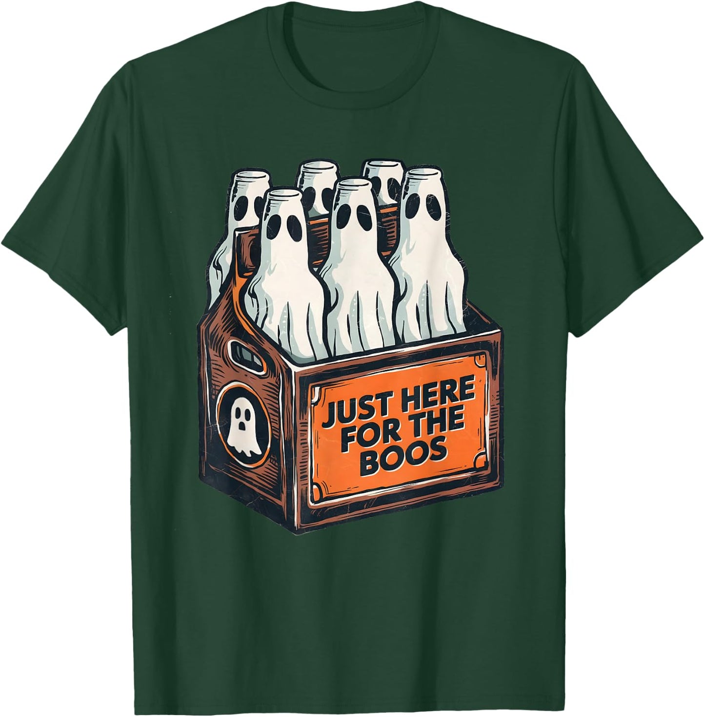 Here for the Boos Halloween 6 Pack Booze Ghost Beer Bottles T-Shirt - T-Shirt | Forest