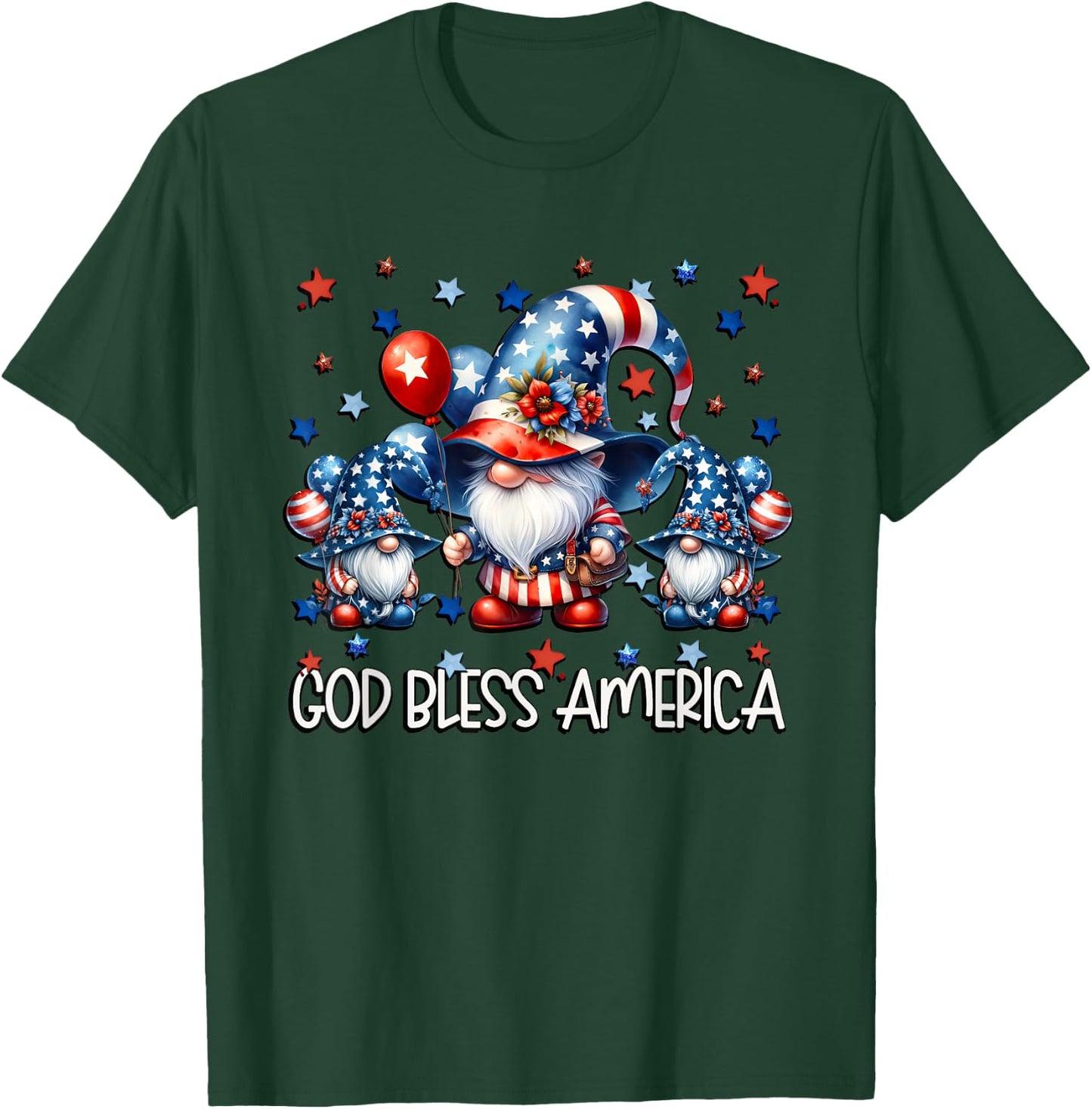 Memorial Day Gnomes Patriotic Christians God Bless America T-Shirt - T-Shirt | Forest