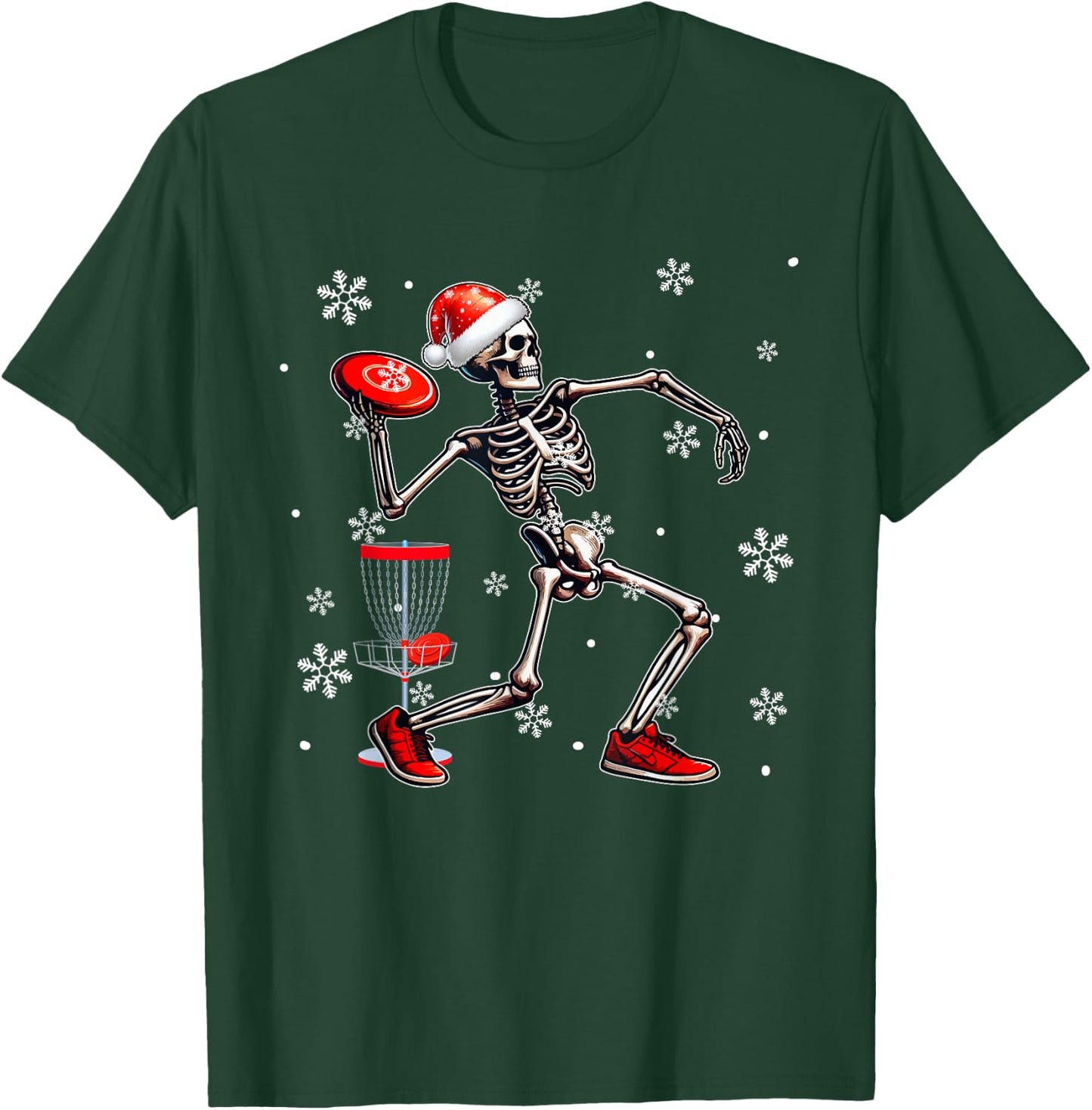 Santa Skeleton Playing Disc Golf Christmas Player Lover Kids T-Shirt - T-Shirt | Forest