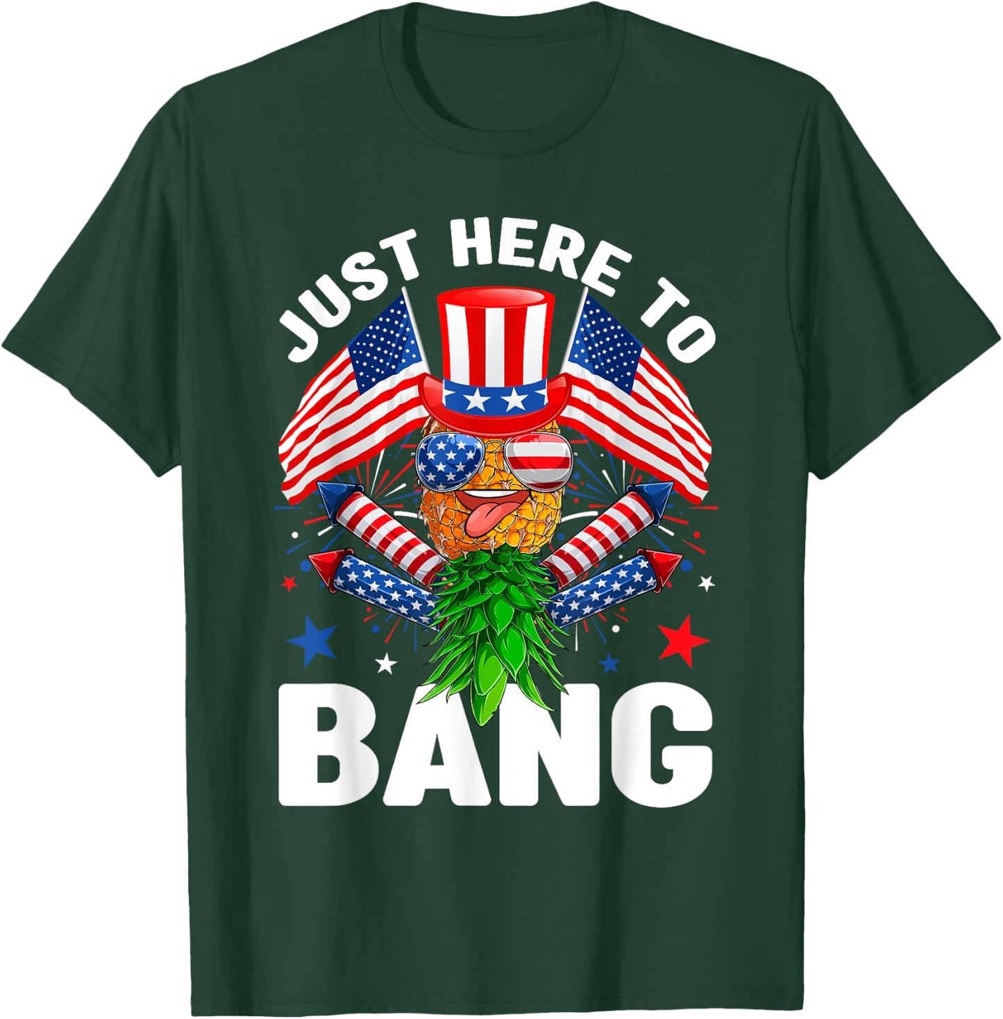 Just Here To Bang Pineapple Swingers USA Flag 4th Of July Men T-Shirt - T-Shirt | Forest