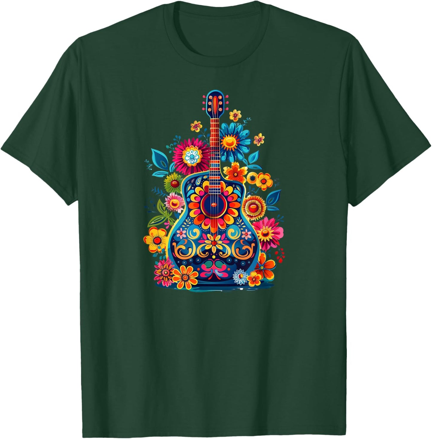 Cute Hippie Acoustic Flower Guitar - Floral Hippie Music Fan T-Shirt - T-Shirt | Forest