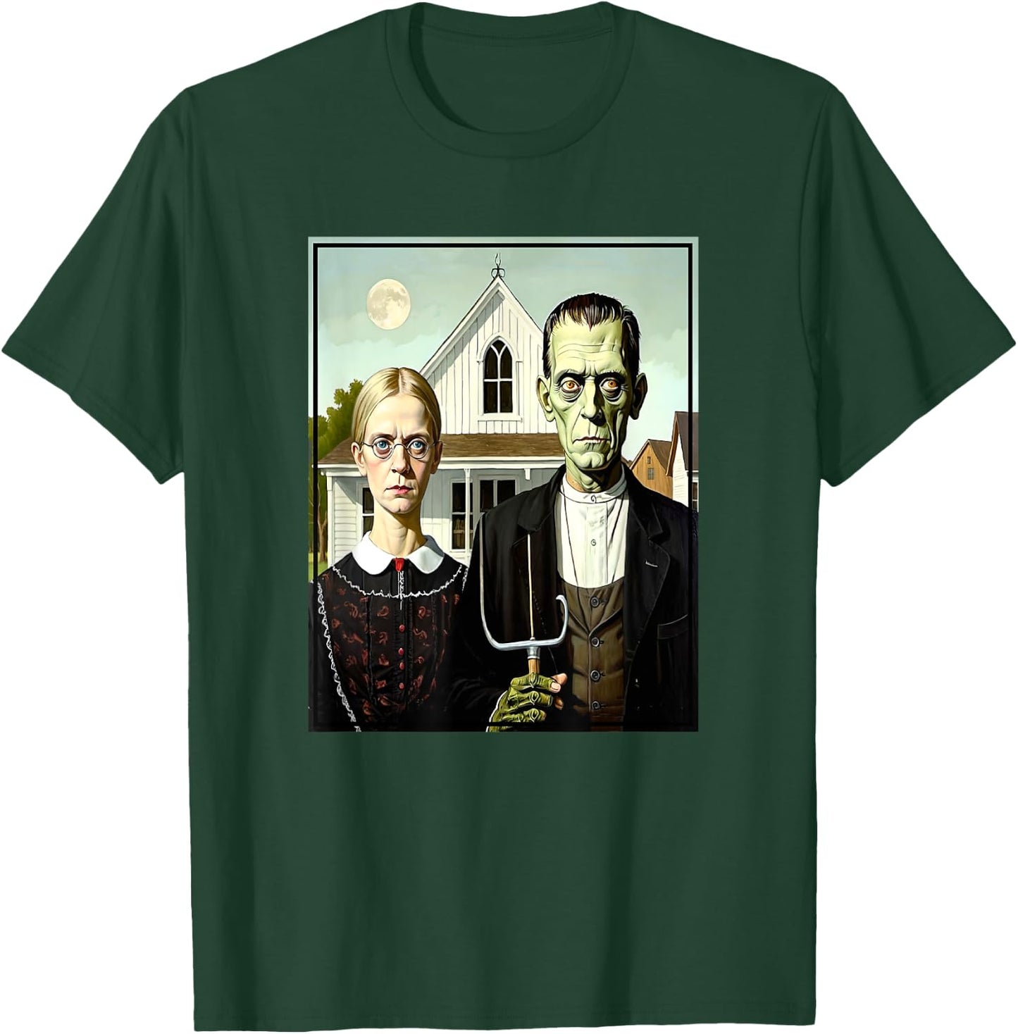 Frankenstein Monster American Gothic Parody Painting T-Shirt - T-Shirt | Forest