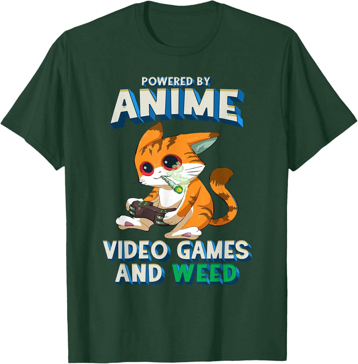 Powered By Anime Video Games Weed Kawaii Gamer Cat Cannabis T-Shirt - T-Shirt | Forest