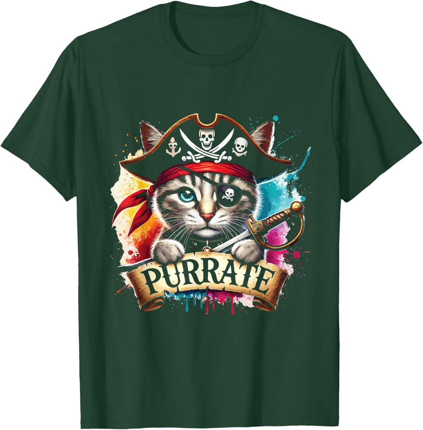 Halloween Pirate Cat Purrate Cute Cat Men Women Kids T-Shirt - T-Shirt | Forest