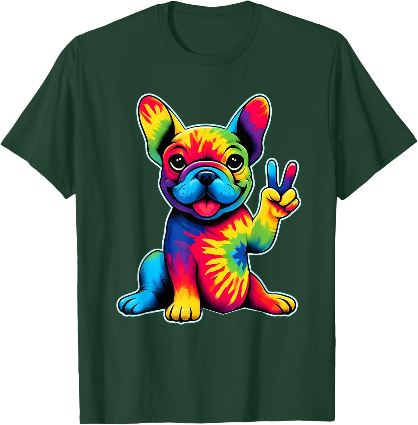 French Bulldog Tie Dye Frenchie Dog Lovers Peace Sign Hippie T-Shirt - T-Shirt | Forest