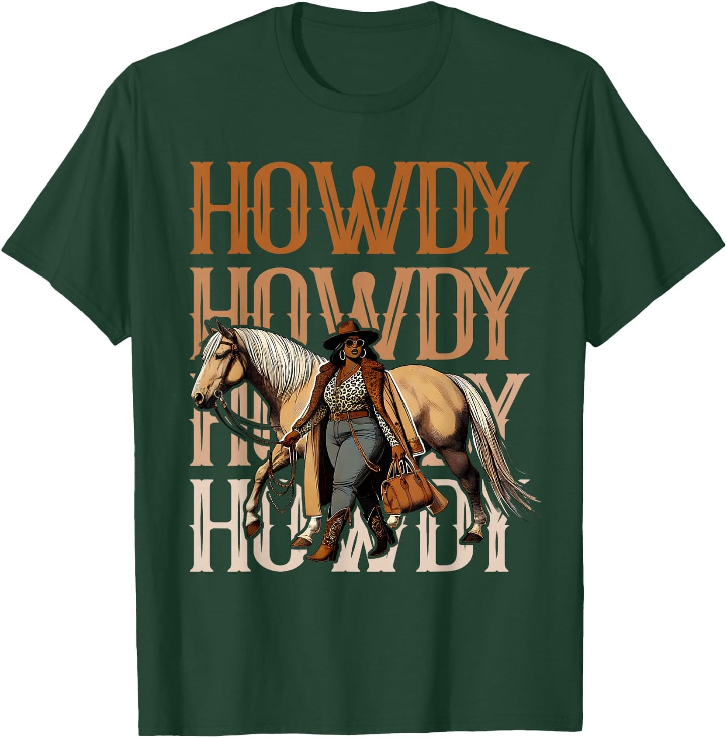 Howdy Black Cowgirl Country Western Rodeo Melanin Texas T-Shirt - T-Shirt | Forest