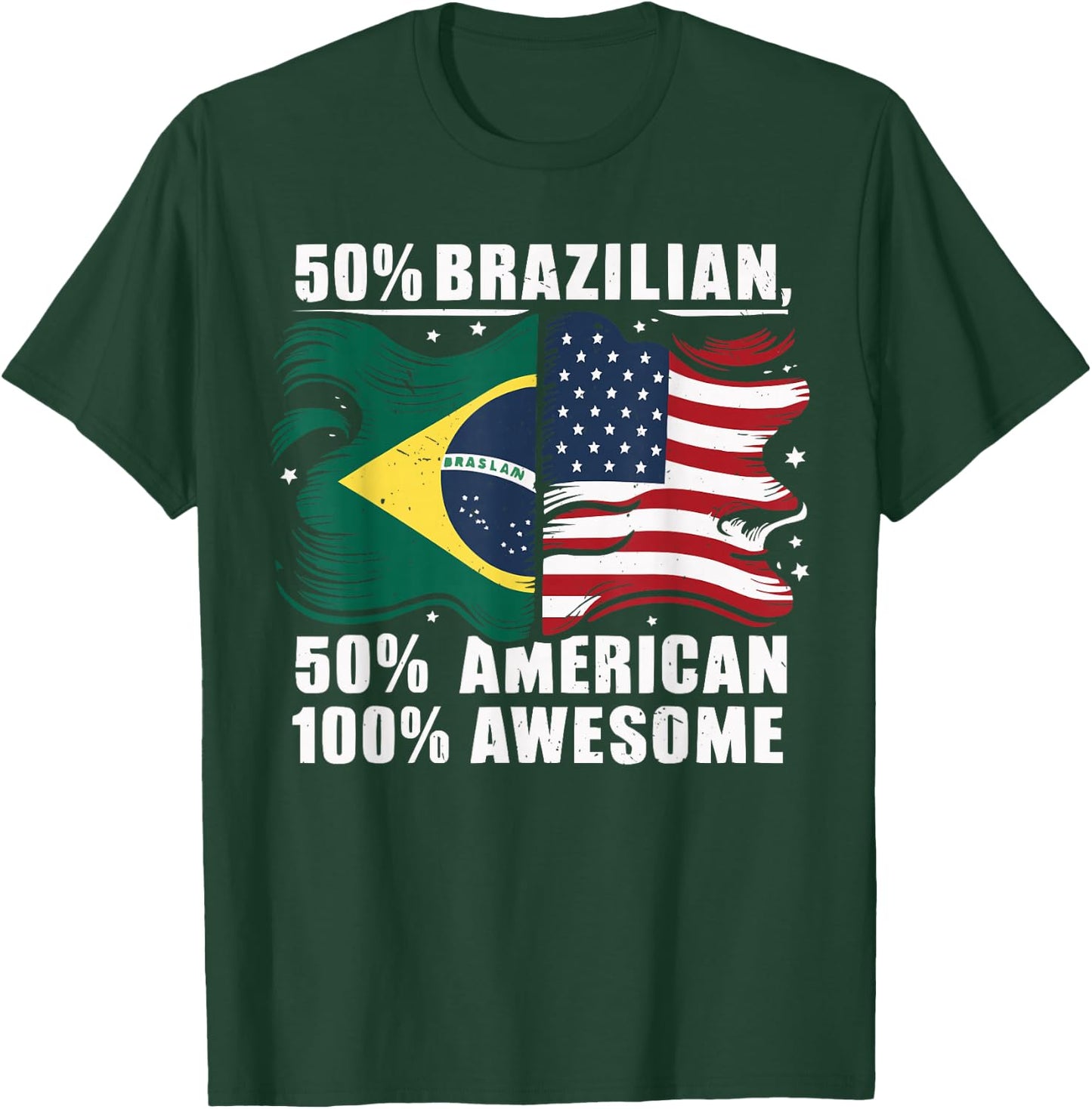 Half Brazilian Half American USA Flag Brazil America T-Shirt - T-Shirt | Forest