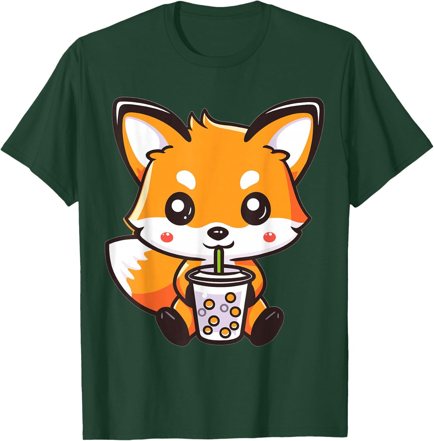 Kawaii Fox Drinking Bubble Tea Boba Anime Cute Graphic T-Shirt - T-Shirt | Forest
