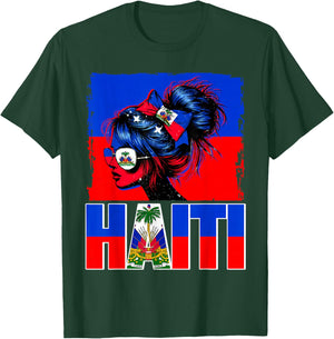 Haitian Girl Haiti Flag Proud Haitienne Afro Women Haiti T-Shirt - T-Shirt | Forest