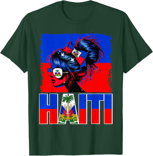 Haitian Girl Haiti Flag Proud Haitienne Afro Women Haiti T-Shirt - T-Shirt | Forest
