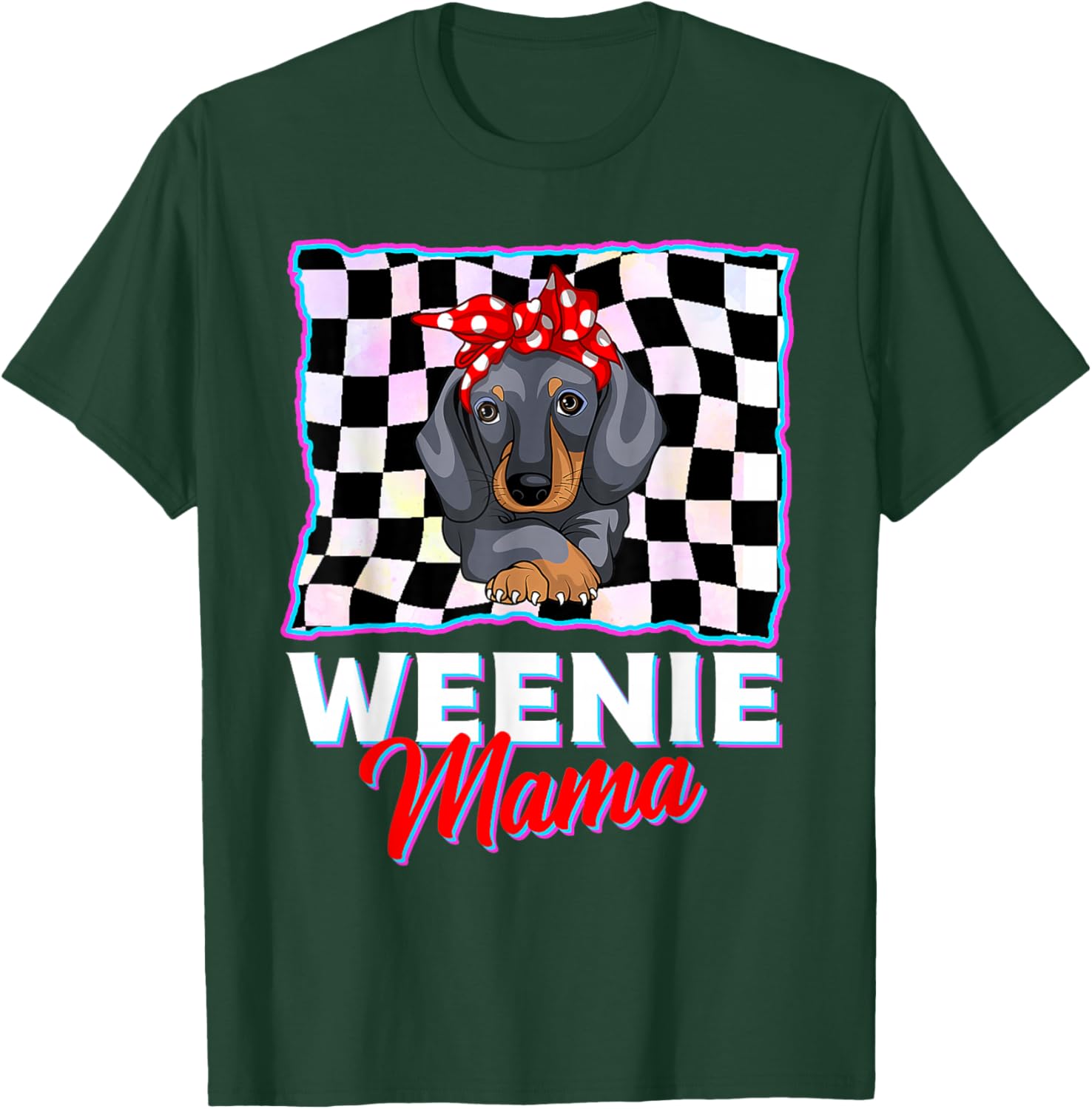 Weenie Mama Funny Dachshund Lover Weiner Dog Gift Checkered T-Shirt - T-Shirt | Forest