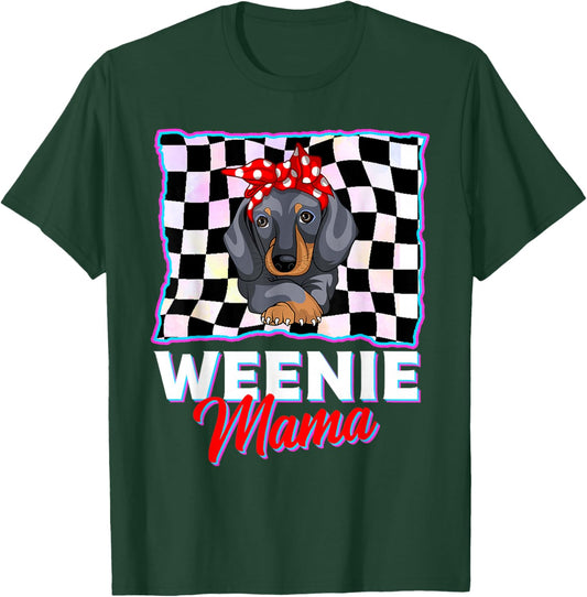 Weenie Mama Funny Dachshund Lover Weiner Dog Gift Checkered T-Shirt - T-Shirt | Forest