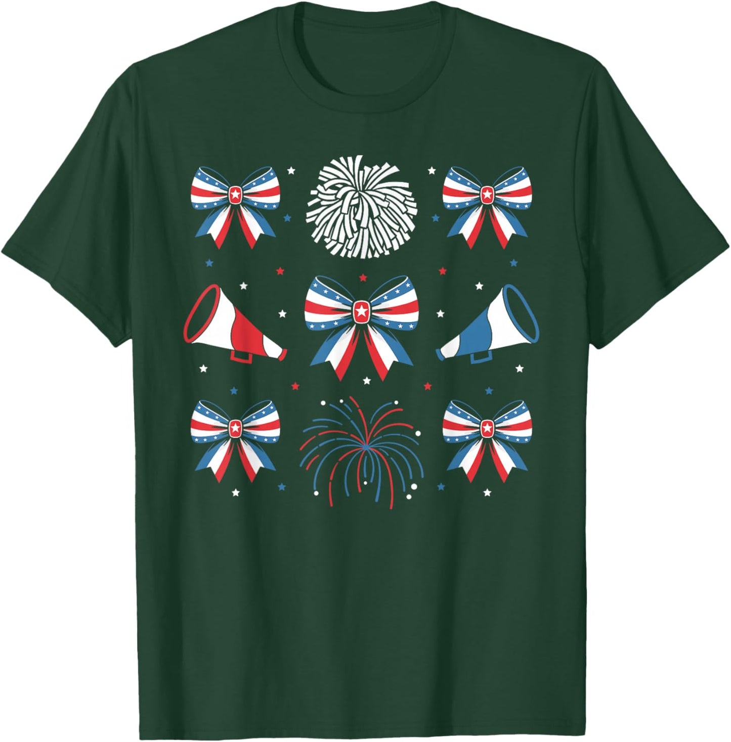 Cheerleader Patriotic Pom Pom Cheer Firework USA 4th of July T-Shirt - T-Shirt | Forest