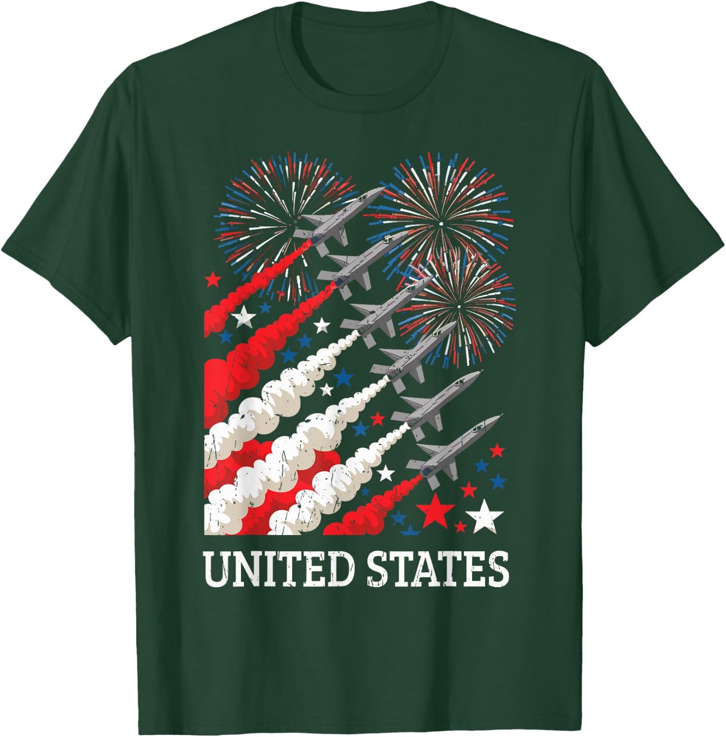 Fighter Jet Airplane American Flag 4th of July Patriotic T-Shirt - T-Shirt | Forest