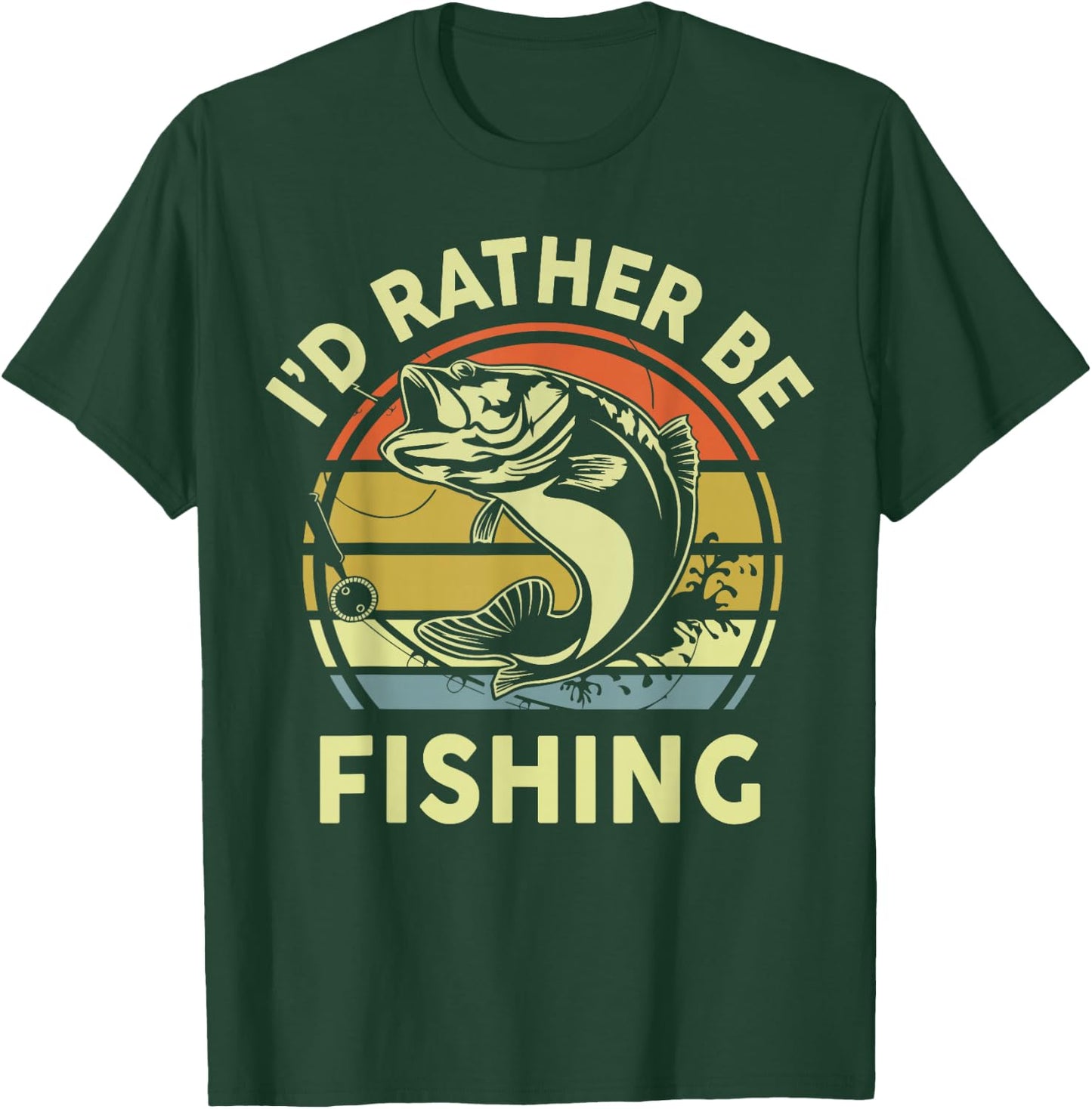 Fishing-Shirt I'd Rather Be Fishing Bass Dad Funny Graphic T-Shirt - T-Shirt | Forest