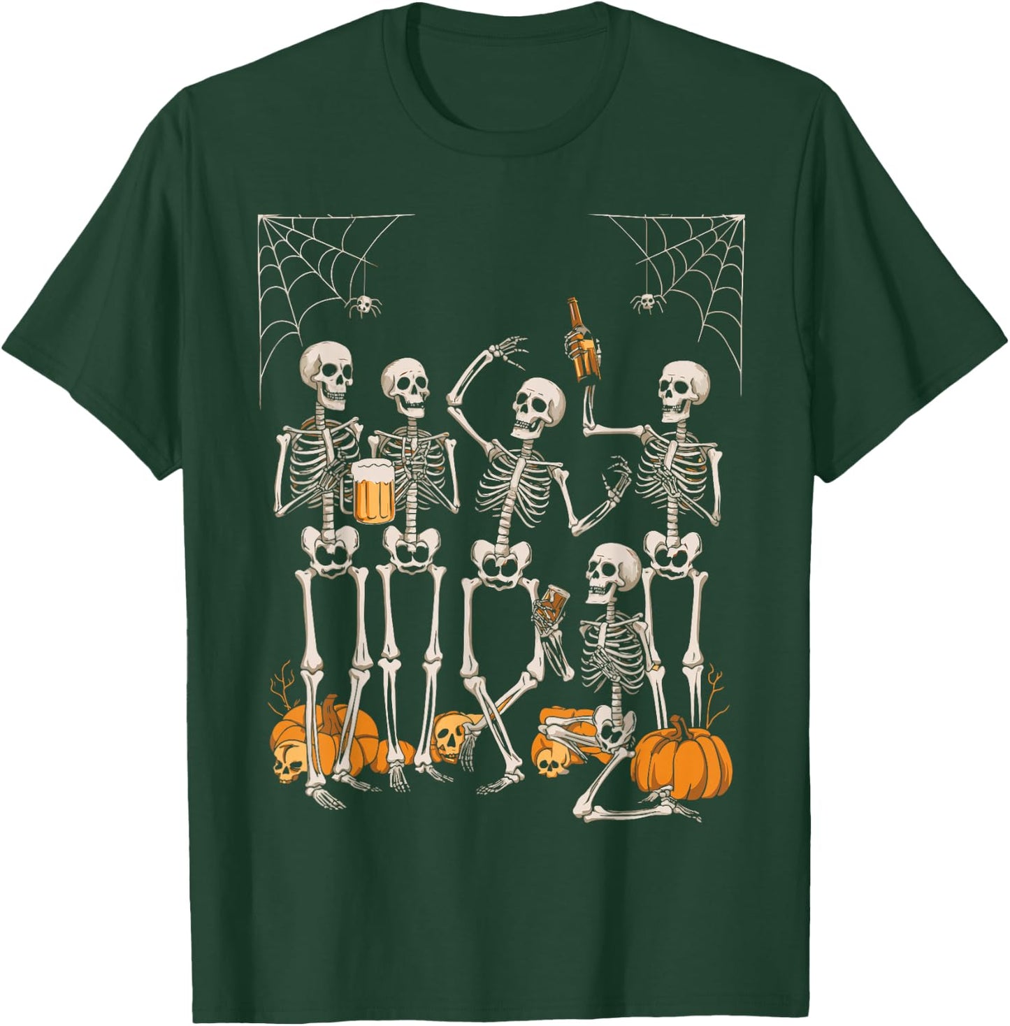 Scary Skeleton Party Halloween Costume 2024 Drinking Beer T-Shirt - T-Shirt | Forest