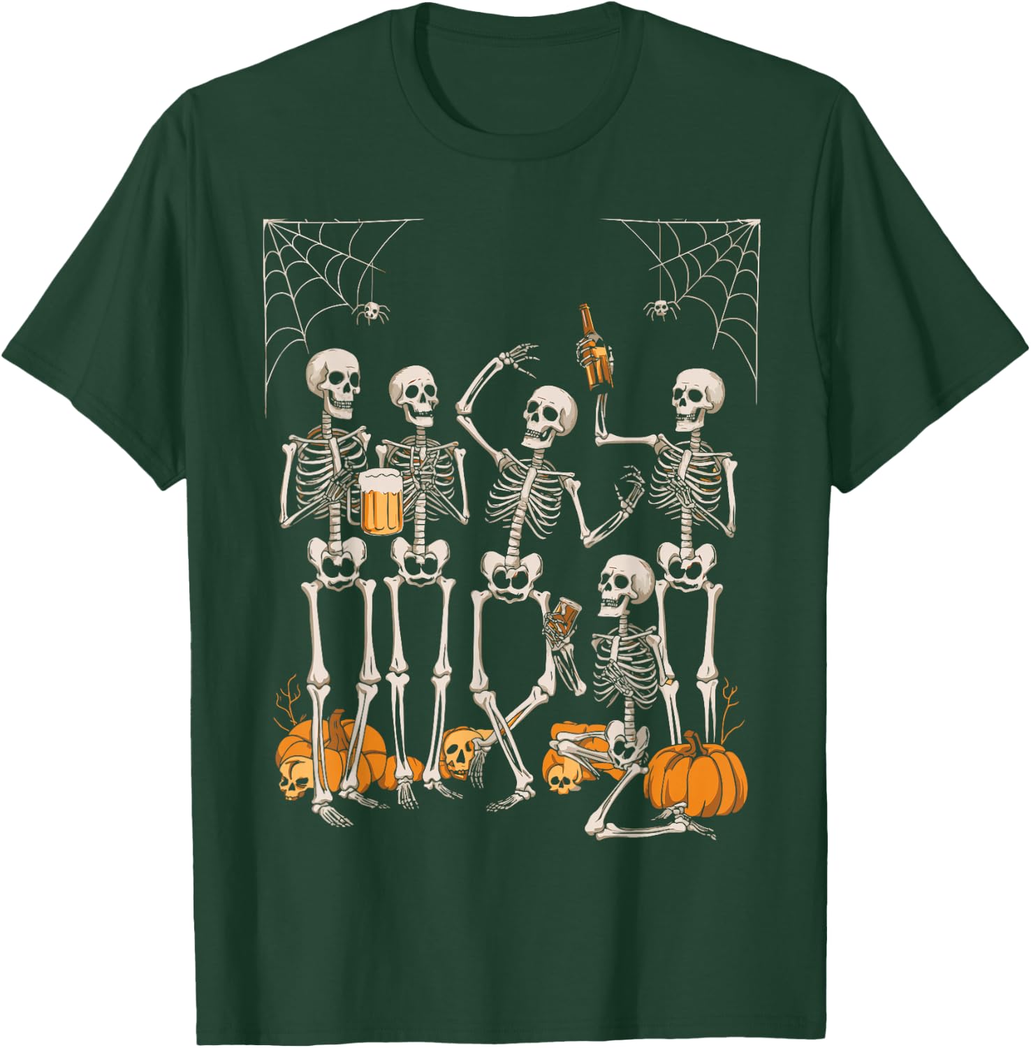 Scary Skeleton Party Halloween Costume 2024 Drinking Beer T-Shirt - T-Shirt | Forest