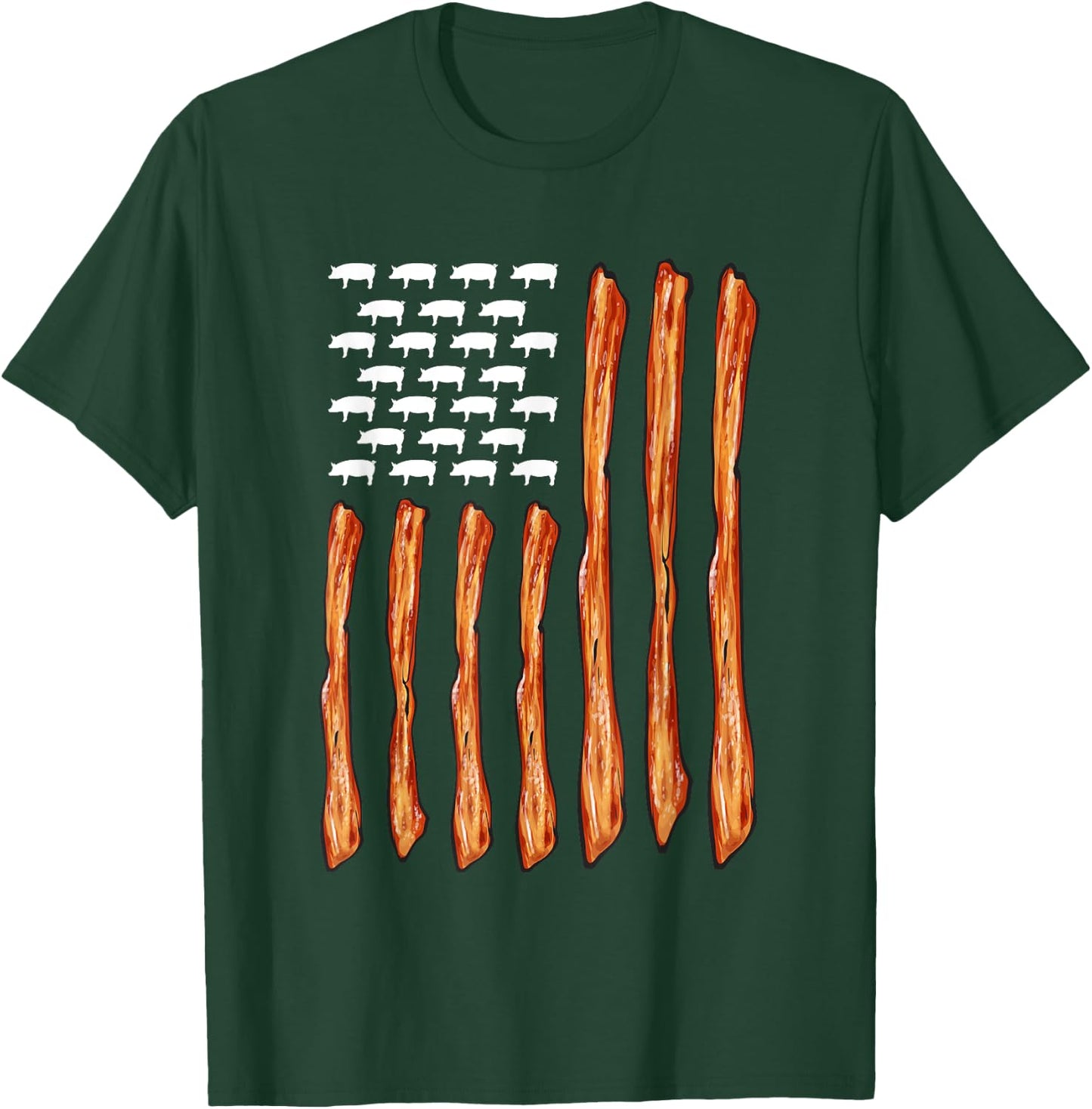 USA Bacon Meat Lover American Flag Bacon T-Shirt - T-Shirt | Forest