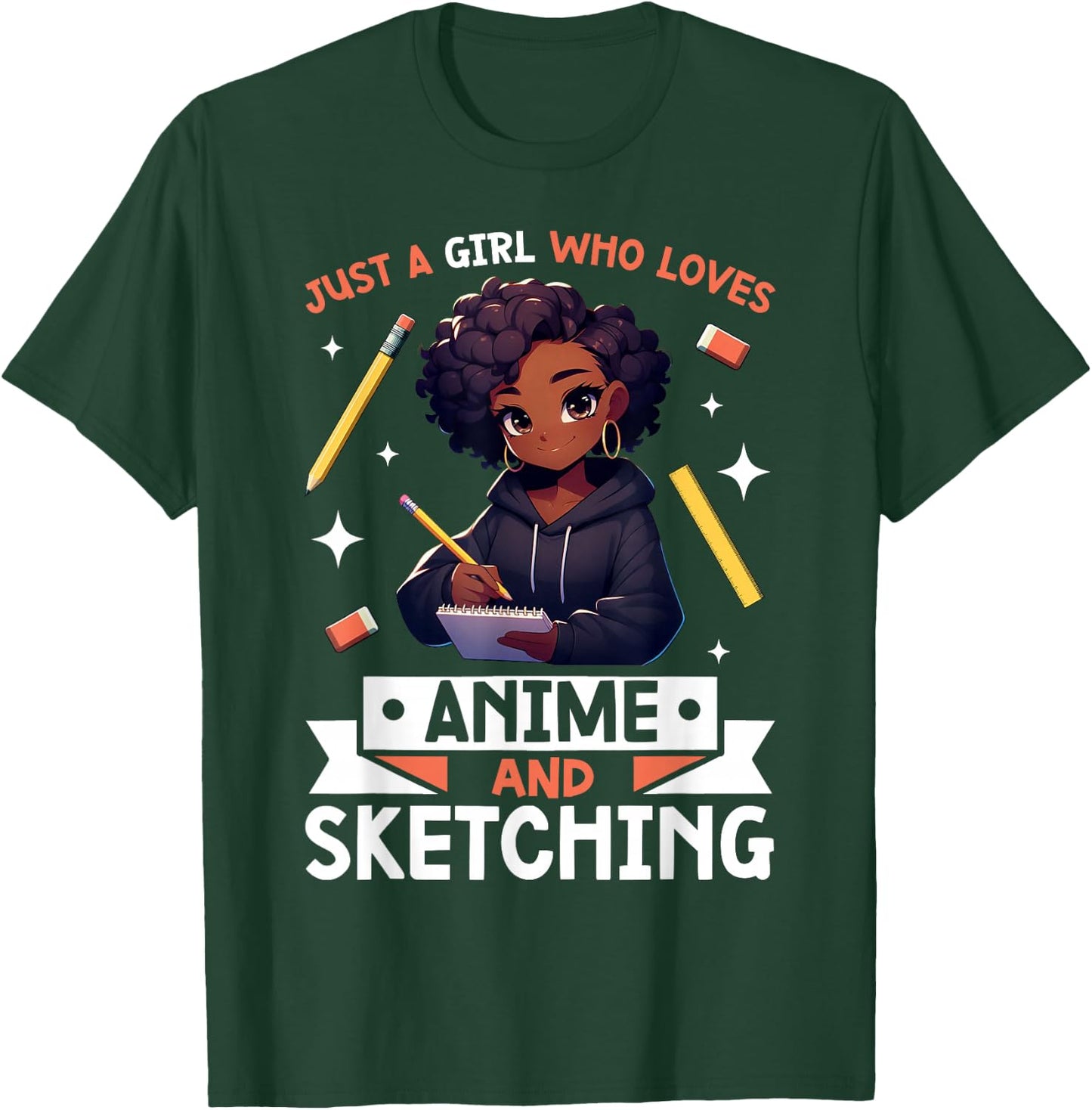 Just A Girl Who Loves Anime And Sketching Afro Anime Merch T-Shirt - T-Shirt | Forest