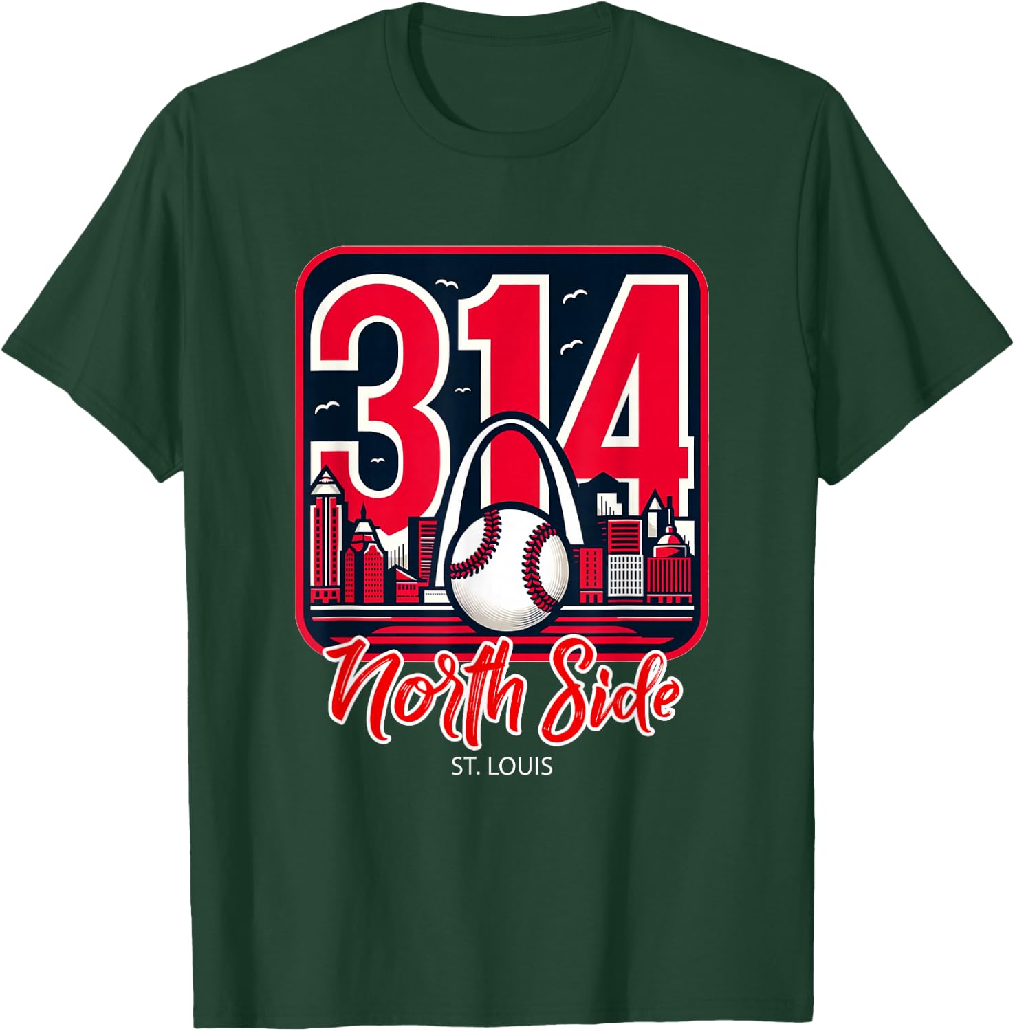314 St. Louis North Side Arch Skyline Baseball T-Shirt - T-Shirt | Forest