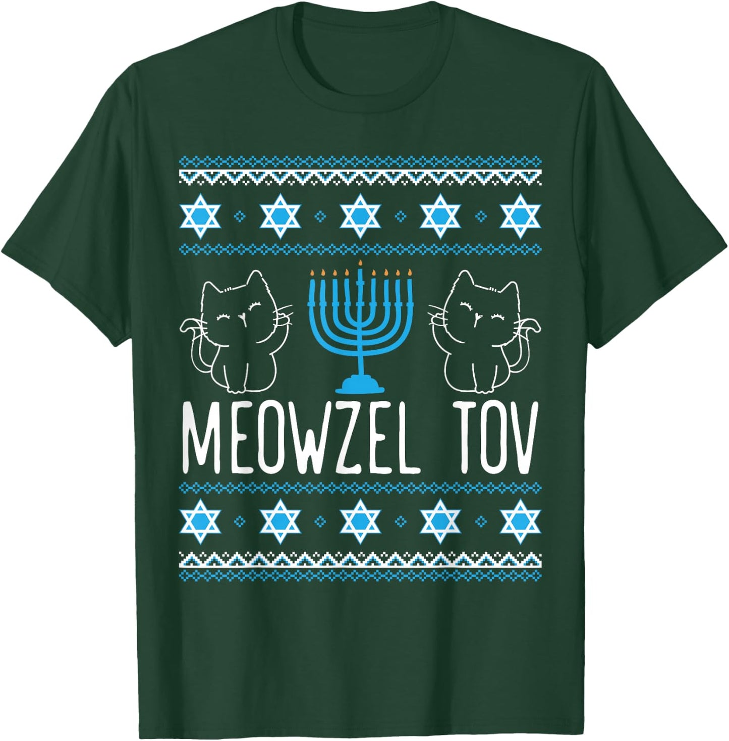 Meowzel Tov Menoarah Hanukkah Cat Lover Jewish Kitty T-Shirt - T-Shirt | Forest