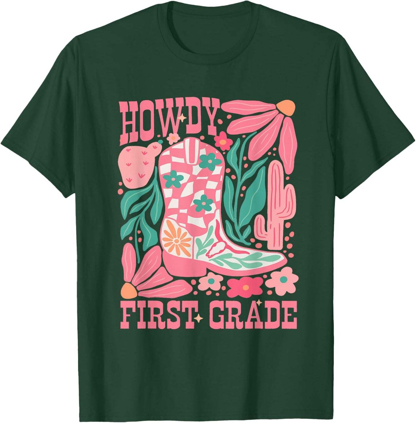 Howdy First Grade 1st Grade Teacher Western Cowboy Cowgirls T-Shirt - T-Shirt | Forest